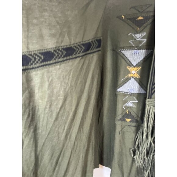 Kristin Nicole Sweater Women M Green Cardigan Fringe Boho Chevron Western Aztec - Picture 6 of 11